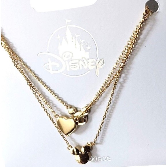 Disney Parks Mickey Heart Minnie Mickey LOVES Minnie Gold Toned Necklace - Picture 1 of 1